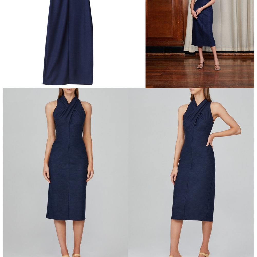 Acler Blue Sheath Midi Dress Halter Sleeveless - Picture 2 of 5